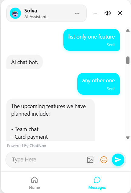 ChatNox widget showing a live conversation
